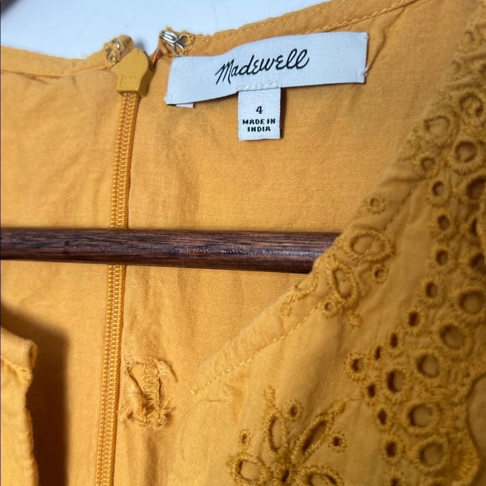 Madewell Eyelet Midi Dress Yellow Cotton Scalloped Hem Summer Size 4 L2364 - Picture 3 of 5